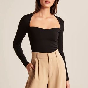 Abercrombie & Fitch Black Long Sleeve Square Neck Top
